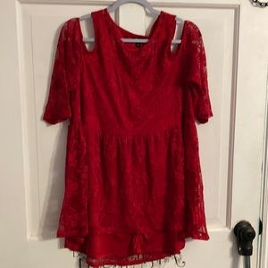 Torrid Cold Shoulder Red Lace Blouse